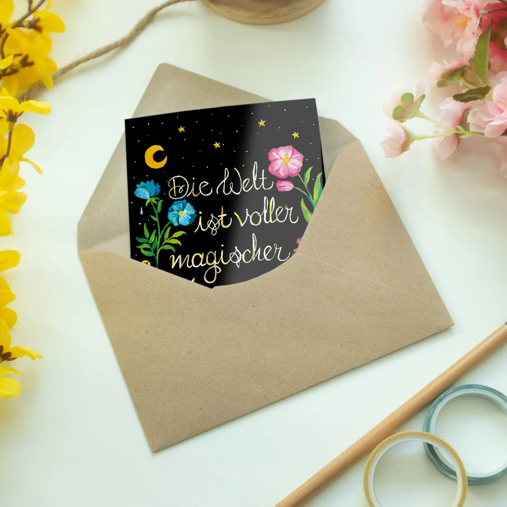 Greetings card Magic World greeting card, folding card, birthday card, invitation card, wedding card, Nature, joy of life, love, Magic moments, black, saying positive, saying beautiful, flowers, wisdom, motivation, magic, night