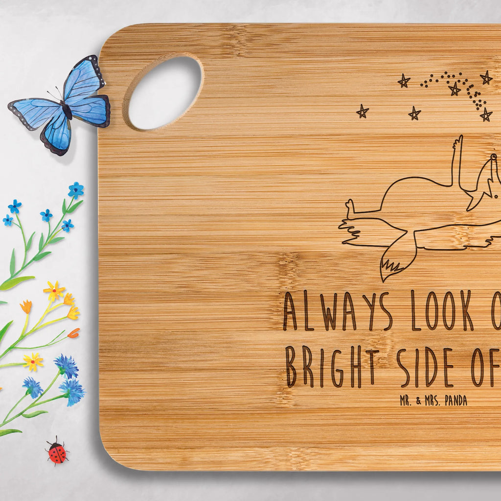 Frühstücksbrett Fuchs Sterne Frühstücksbrett, Holzbrett, Holzbrettchen, Servierbrett, Hackbrett, Küchenbrett, Brett, Schneidebrett, Fuchs, Spruch schön, Füchse, Always Look on the Bright Side of Life, Spruch positiv, tröstende Worte, Romantik