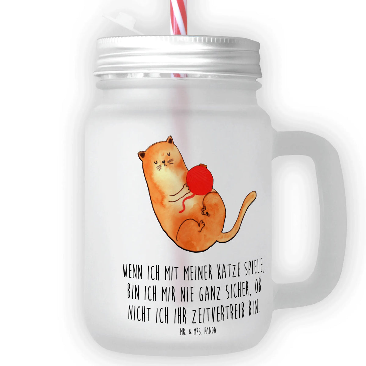 Trinkglas Mason Jar Katze Wolle