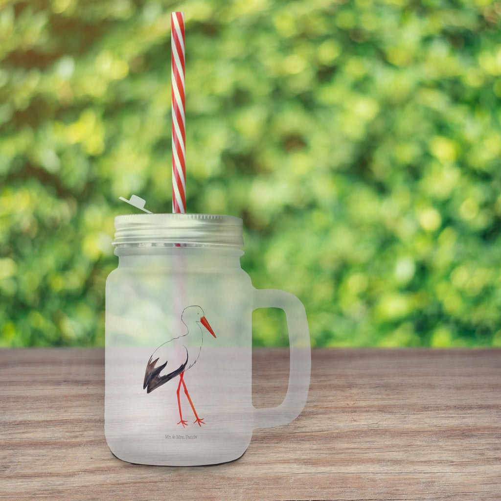 Mason jar drinking glass Stork glass, preserving glass, Mason Jar, summer glass, handle glass, cocktail glass, drinking glass, small animals, cute, funny, cute animal motives, hand drawn, small world, funny sayings, good mood, happy, gifts, gift ideas, special gifts, animal lover, card, baby bump, pregnancy, stork, baby, becoming a mother, pregnant, mothers, mother, birth