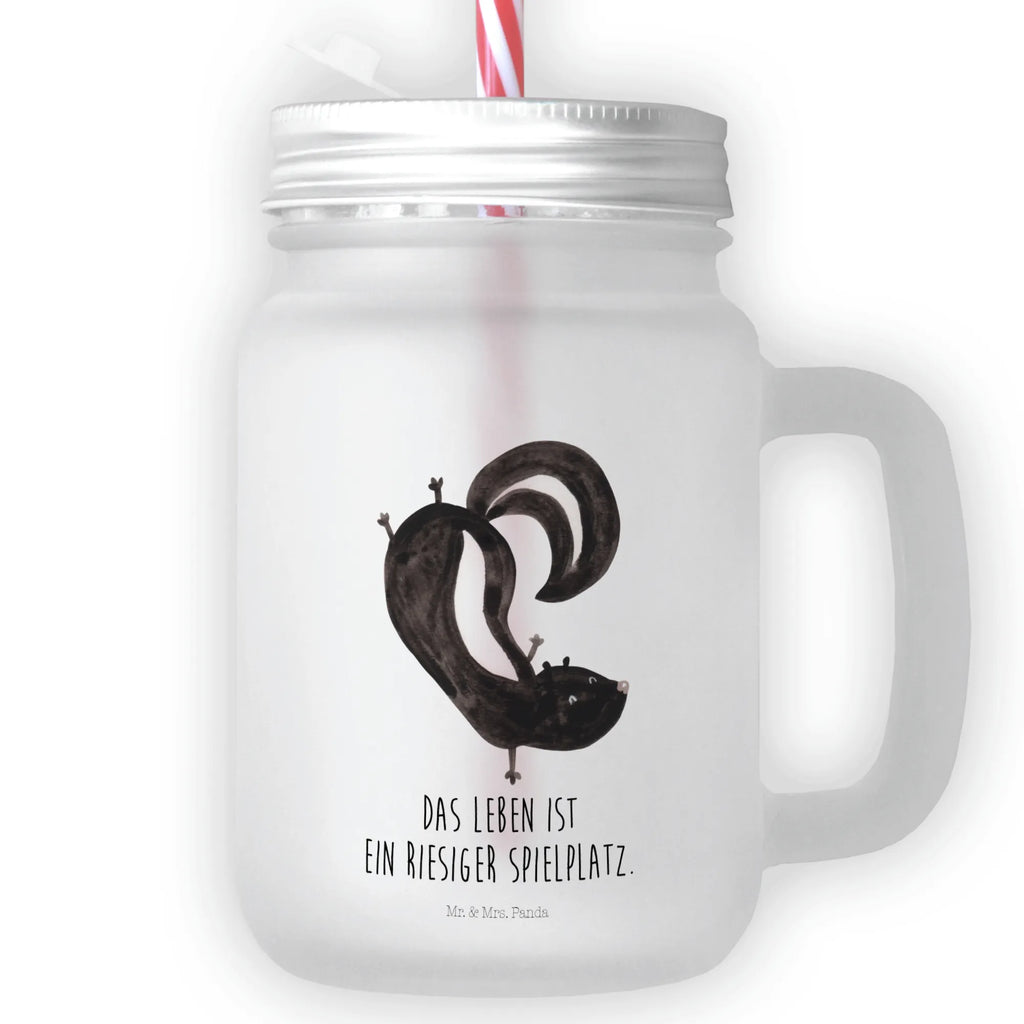 Mason jar drinking glass skunk handstand Mason Jar, cocktail glass, handle glass, preserving glass, drinking glass, glass, summer glass, Skunk, skunk, playground, playful, child, predator, wild animal, stink