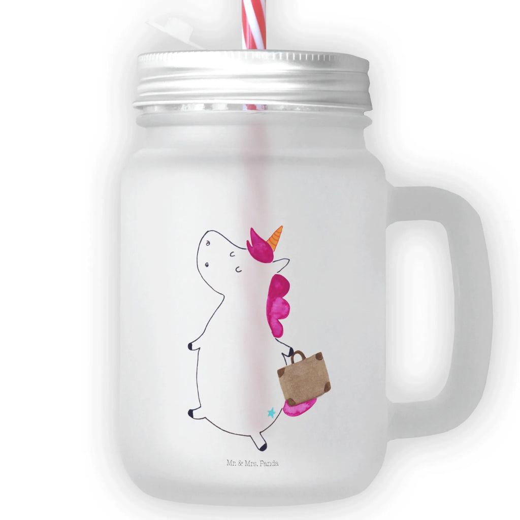 Mason jar drinking glass unicorn Suitcase cocktail glass, drinking glass, handle glass, glass, preserving glass, Mason Jar, summer glass, unicorn, unicorns, luggage, adventure, traveler gift, holiday present, suitcase, traveling, Unicorn, travel