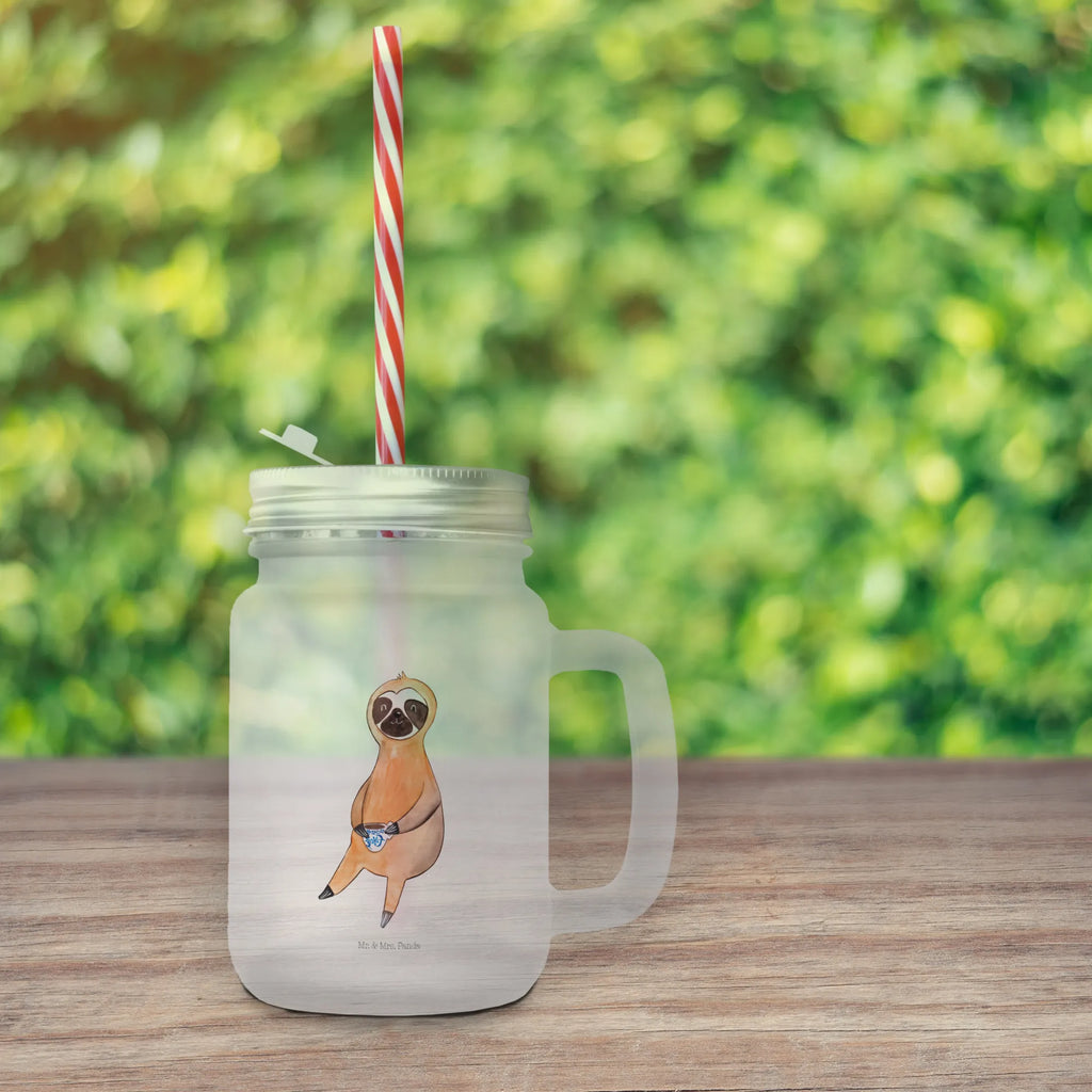 Mason jar drinking glass sloth Coffee handle glass, cocktail glass, summer glass, Mason Jar, preserving glass, drinking glass, glass, Sloth, sloth, trend animal, lazy, early riser, connoisseur, morning grumbler, coffee, first coffee, coffee cup, favourite animal
