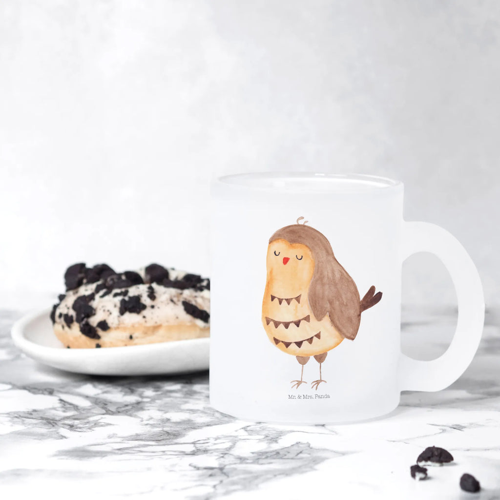 Glass tea cup Owl Satisfied glass, tea, mug, tea glass, Tea cup, owl, forest animal, bird, nocturnal, gift ideas, birthday present, illustrated, funny, romantic gift, owl decor, Pun funny, Owl saying, Owl, Saying beautiful, Wedding anniversary gift, Romantic, Love saying, Owl deco