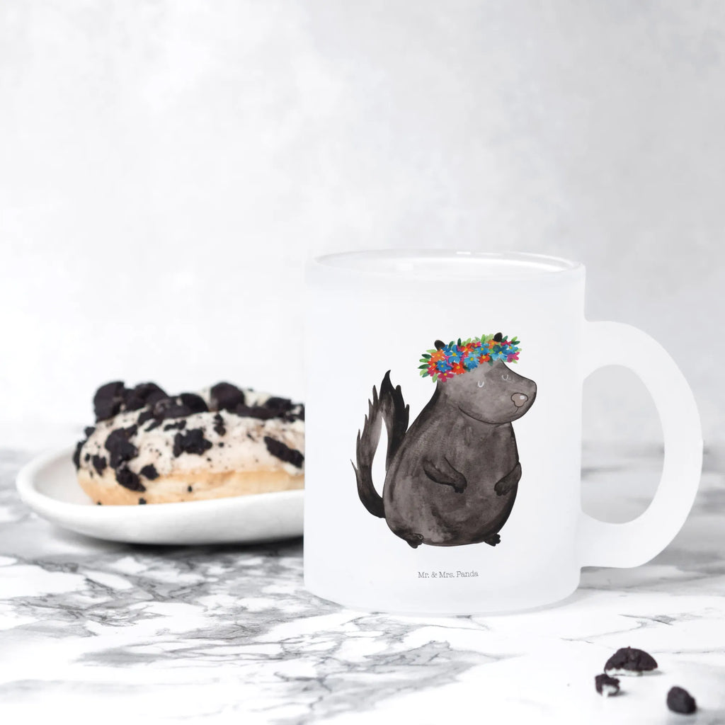 Teetasse Stinktier Blumenmaedchen glastasse, Teetasse Glas, Teetasse aus Glas, Große Teetasse, Becher, Teetasse, Tasse Für Tee, Trinkglas, Glasbecher, Tee Tasse, Glas Teebecher, becher glas, becher für tee, Teeglas, getränkeglas, Tasse, Teegläser, tasse glas, Stinktier, Skunk, Namaste, Stinki, Yoga, Stinker, Raubtier, Wildtier