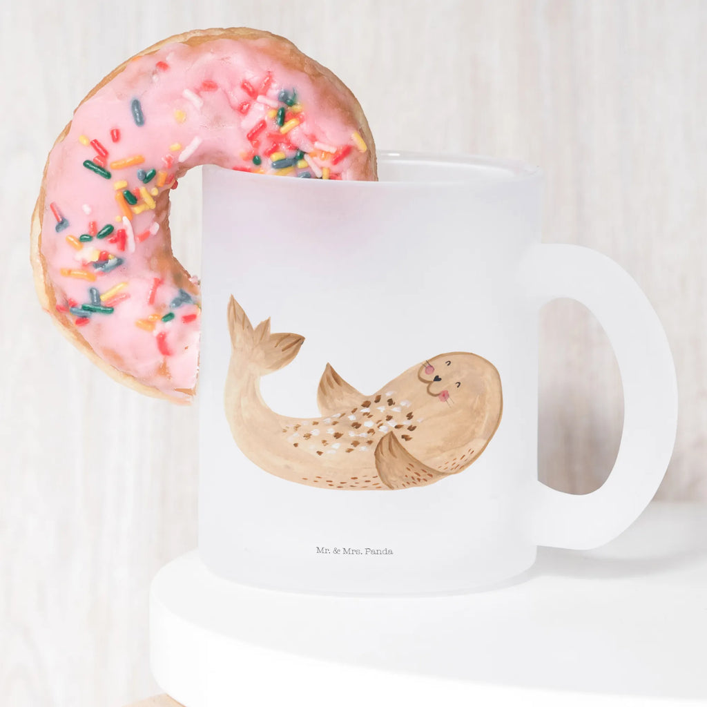 Glass tea cup seal Lay Tea cup, glass, tea, mug, tea glass, small animals, cute, funny, cute animal motives, hand drawn, small world, funny sayings, good mood, happy, gifts, gift ideas, special gifts, animal lover, card, seal, seals, Seal, North Sea, laughter, Baltic Sea, joy, sea animal, beach