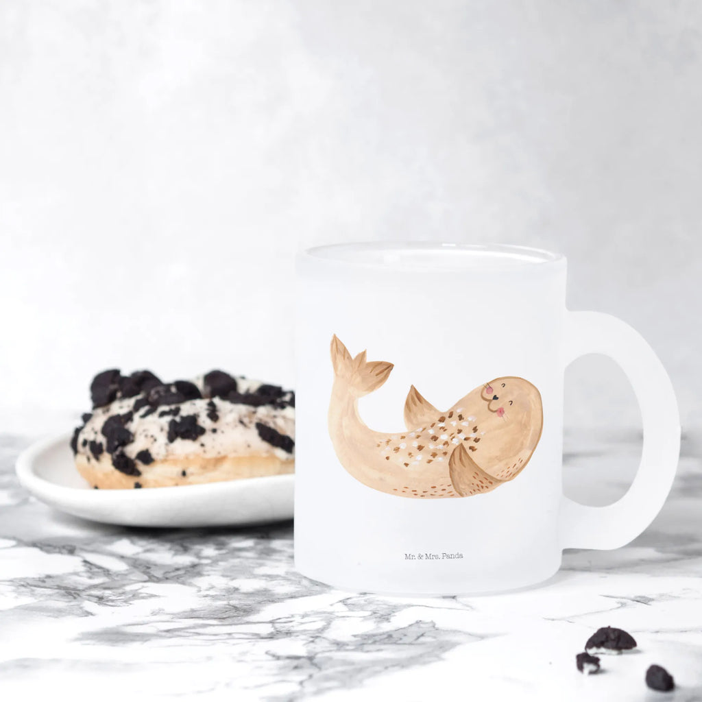 Glass tea cup seal Lay Tea cup, glass, tea, mug, tea glass, small animals, cute, funny, cute animal motives, hand drawn, small world, funny sayings, good mood, happy, gifts, gift ideas, special gifts, animal lover, card, seal, seals, Seal, North Sea, laughter, Baltic Sea, joy, sea animal, beach