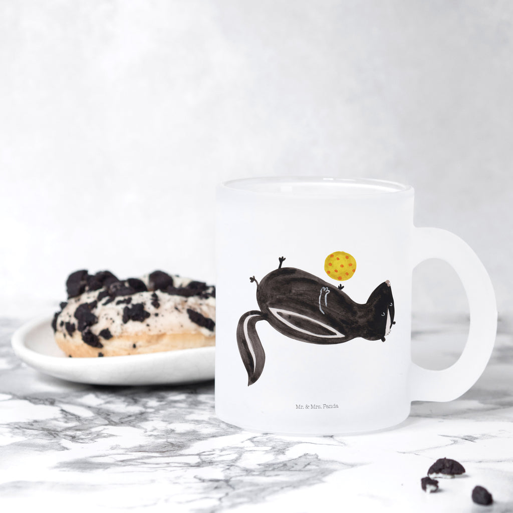 Filiżanka do herbaty skunks piłka Große Teetasse, Becher, becher für tee, Teetasse aus Glas, becher glas, Teegläser, Glas Teebecher, Teetasse, Tasse Für Tee, Trinkglas, getränkeglas, glastasse, Teeglas, Glasbecher, Tasse, tasse glas, Tee Tasse, Teetasse Glas, Stinktier, Skunk, Stinker, Stinki, Weisheit, Raubtier, Verspielt, Wildtier