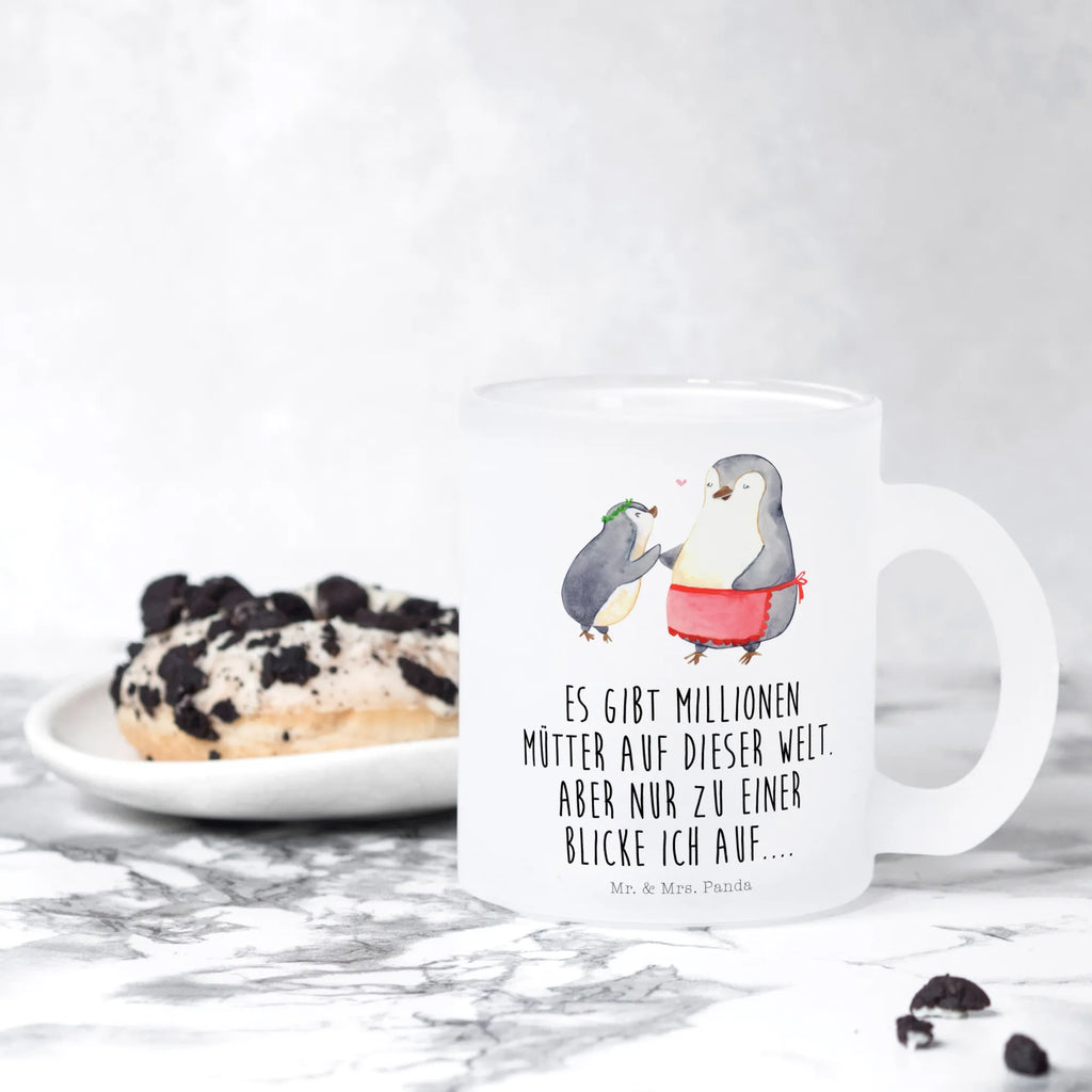 Glass tea cup Penguin with child Tea cup, mug, tea glass, glass, tea, Family, Father's Day, Mother's Day, brother, sister, Mom, Dad, Gift, Mummy, Mommy, Mother, Birthday