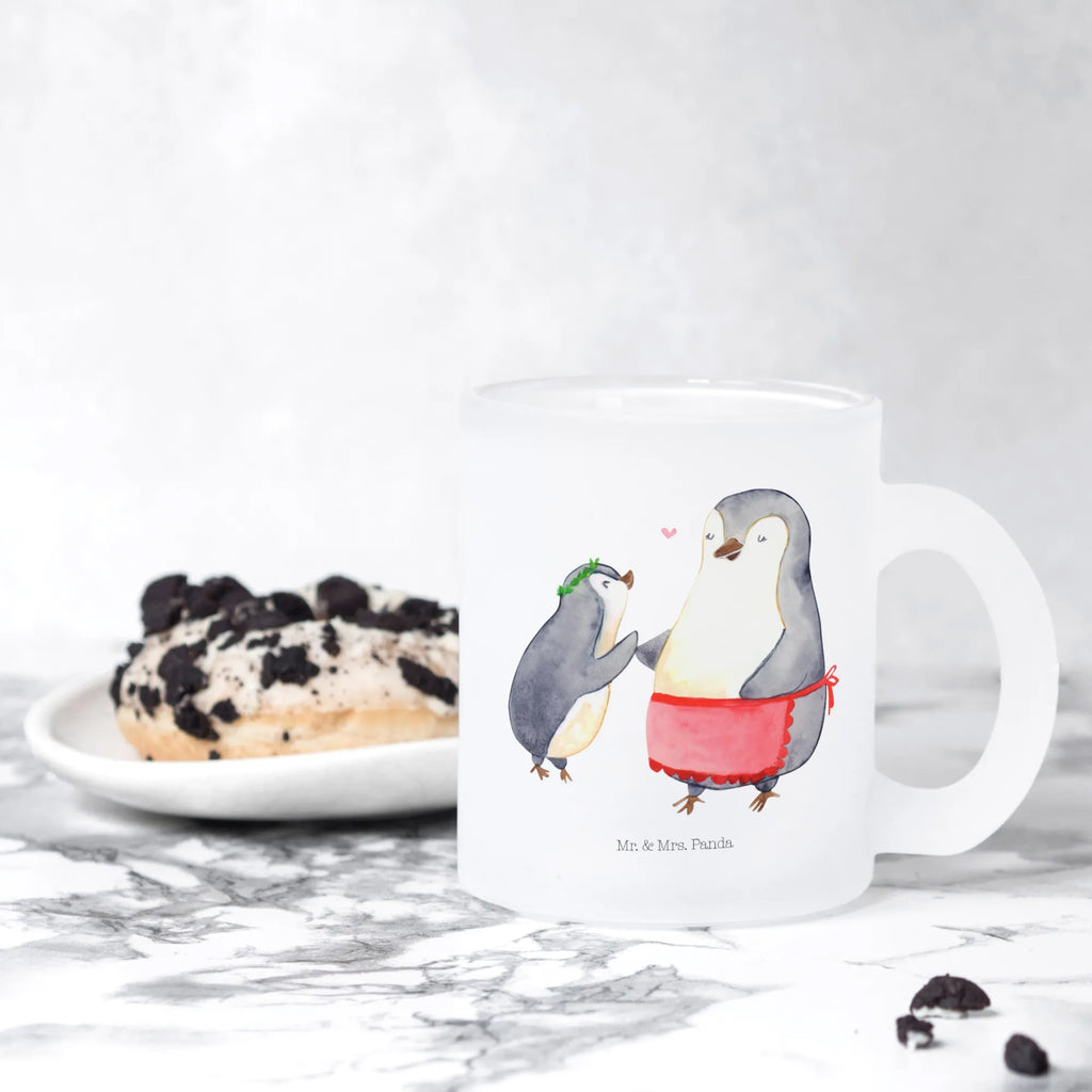 Glass tea cup Penguin with child Tea cup, mug, tea glass, glass, tea, Family, Father's Day, Mother's Day, brother, sister, Mom, Dad, Gift, Mummy, Mommy, Mother, Birthday