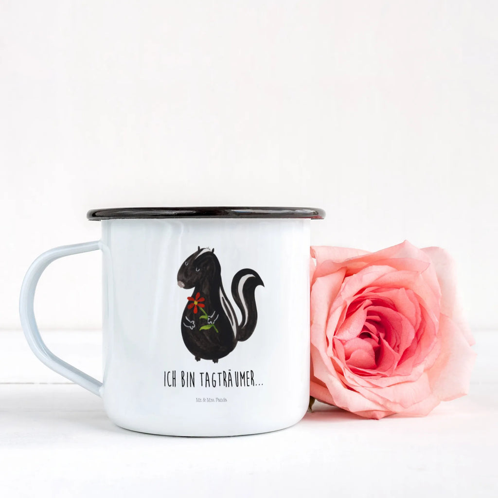 XL enamel cup skunk flower unbreakable, mug, drinking cup, XL Enamel cup, metal cup, outdoor cup, coffee cup, coffee mug, enamel look, cup printing, decorative mug, motif cup, camping mug, camping, enamelled, Skunk, dreams, wild animal, dreamy, skunk, stink, stinker, predator, daydreamer