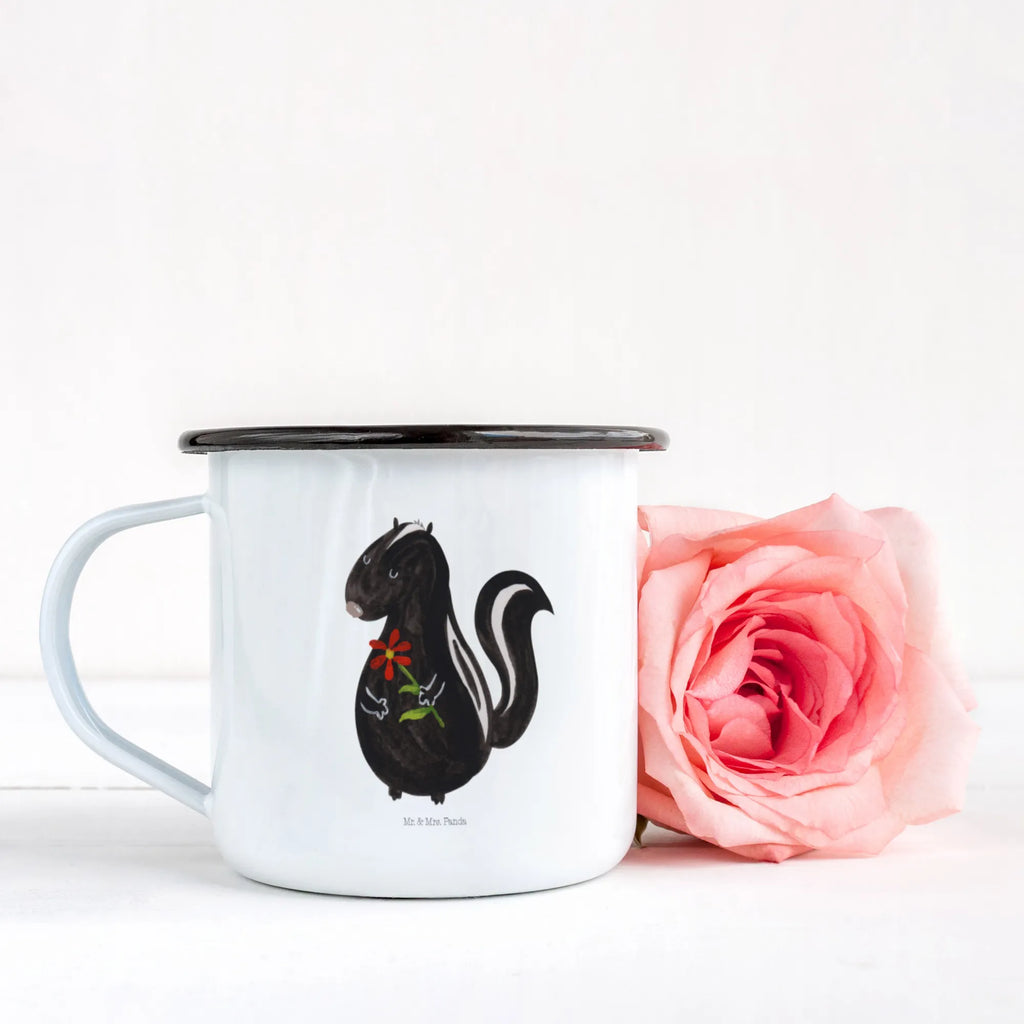 XL enamel cup skunk flower unbreakable, mug, drinking cup, XL Enamel cup, metal cup, outdoor cup, coffee cup, coffee mug, enamel look, cup printing, decorative mug, motif cup, camping mug, camping, enamelled, Skunk, dreams, wild animal, dreamy, skunk, stink, stinker, predator, daydreamer