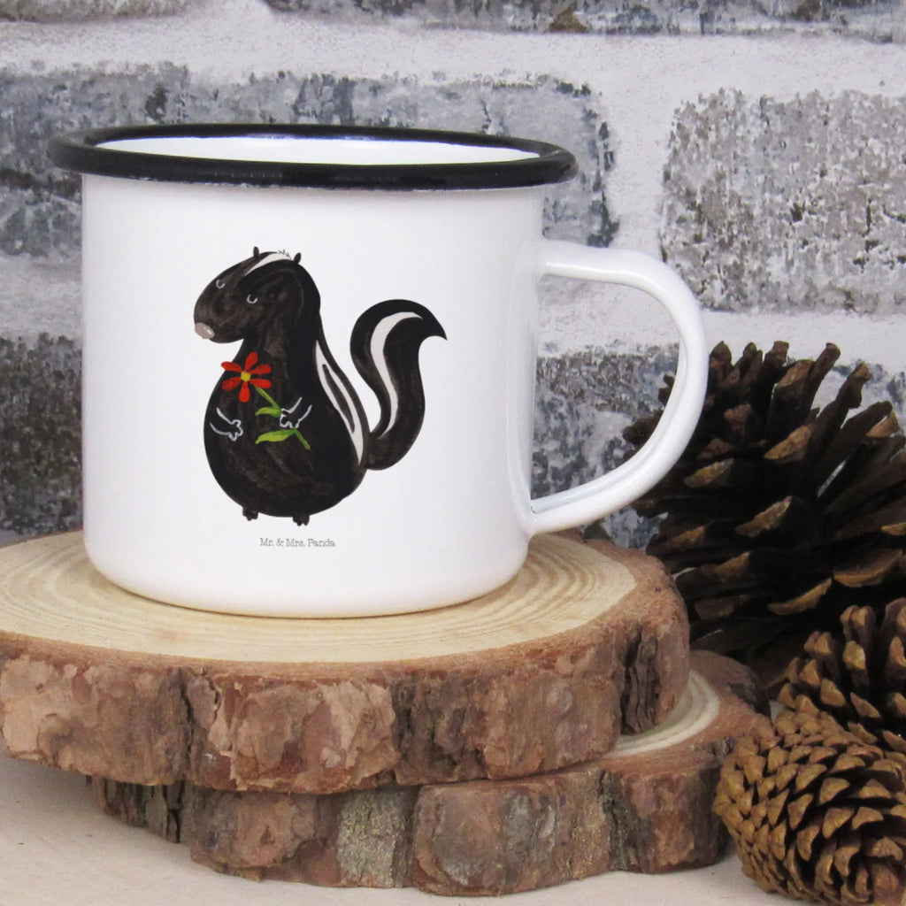 XL enamel cup skunk flower unbreakable, mug, drinking cup, XL Enamel cup, metal cup, outdoor cup, coffee cup, coffee mug, enamel look, cup printing, decorative mug, motif cup, camping mug, camping, enamelled, Skunk, dreams, wild animal, dreamy, skunk, stink, stinker, predator, daydreamer