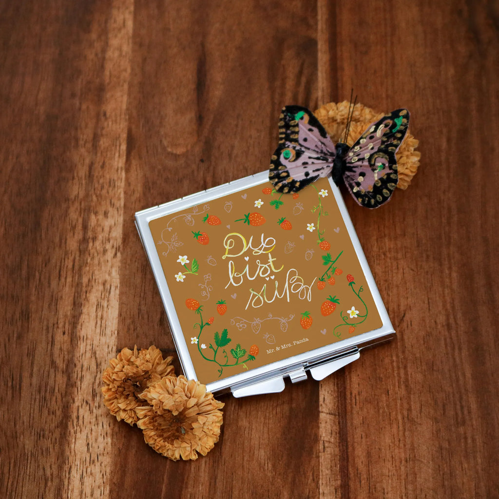 Handbag mirror strawberries Sweet silver, make up, mirror, handbag, make-up mirror, square, Nature, joy of life, love, compliment, gift partner, gift girlfriend, anniversary, love saying, sweet, strawberry, you are sweet, decoration, love quote