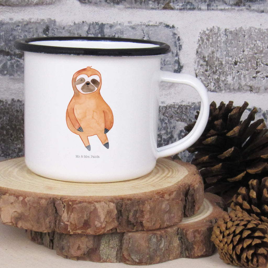 XL enamel cup sloth Satisfied enamelled, enamel look, drinking cup, cup printing, decorative mug, camping mug, XL Enamel cup, camping, unbreakable, mug, metal cup, coffee cup, outdoor cup, motif cup, coffee mug, Sloth, sloth, trend animal, happiness, break, contented, happy, relax, favorite animal, lazy