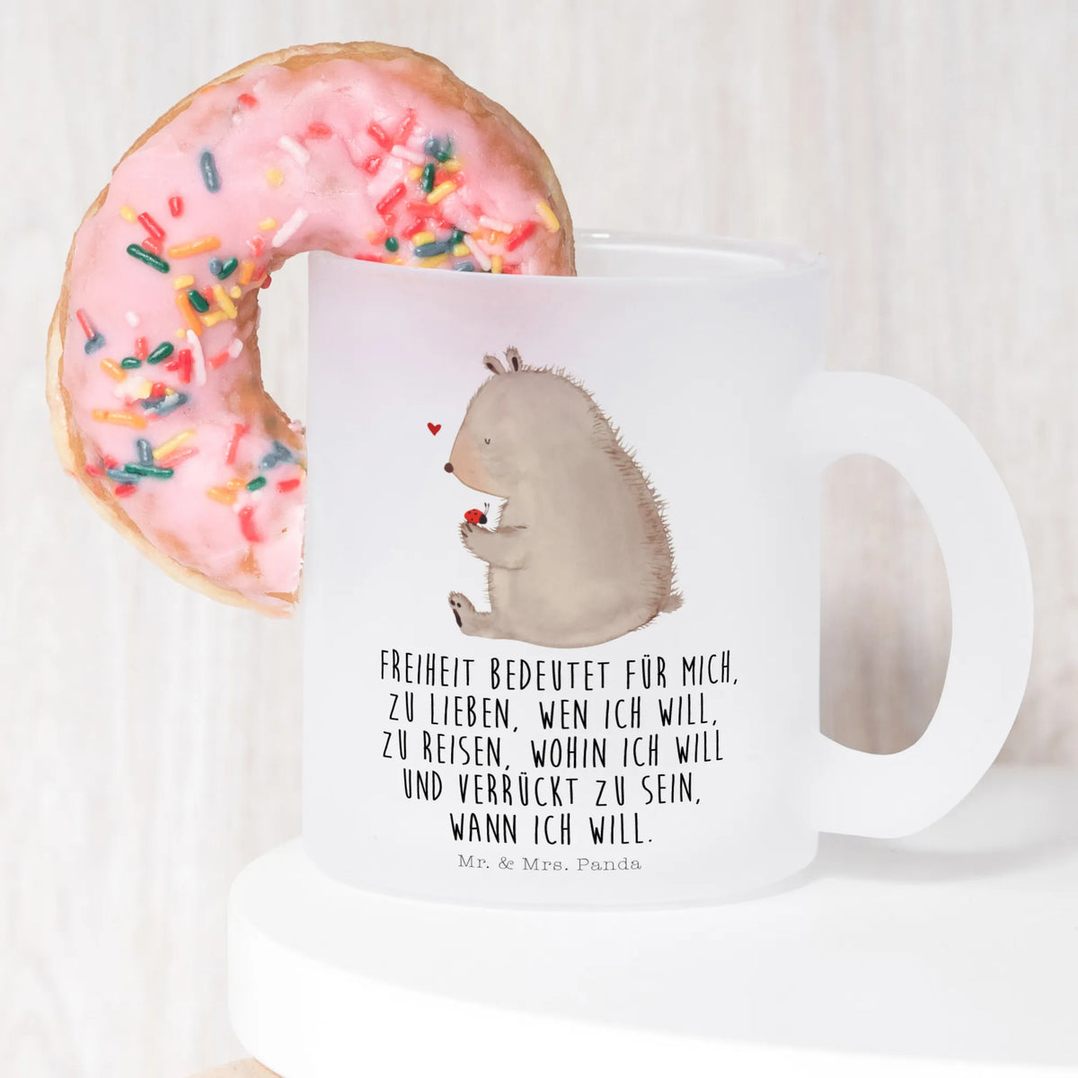 Teetasse Bär Marienkäfer Glas Teebecher, getränkebecher, getränkeglas, Kakaotasse, Tee Tasse, Teeglas, glastasse, Pott, Glasbecher, Trinkglas, Teetasse, Teetasse Glas, Henkeltasse, Teetasse aus Glas, Motivtasse, Haferl, Häferl, Henkelbecher, Teddy, Bär, Teddybär, Marienkäfer, Das Leben Ist schön, Motivation, Freiheit, Liebe