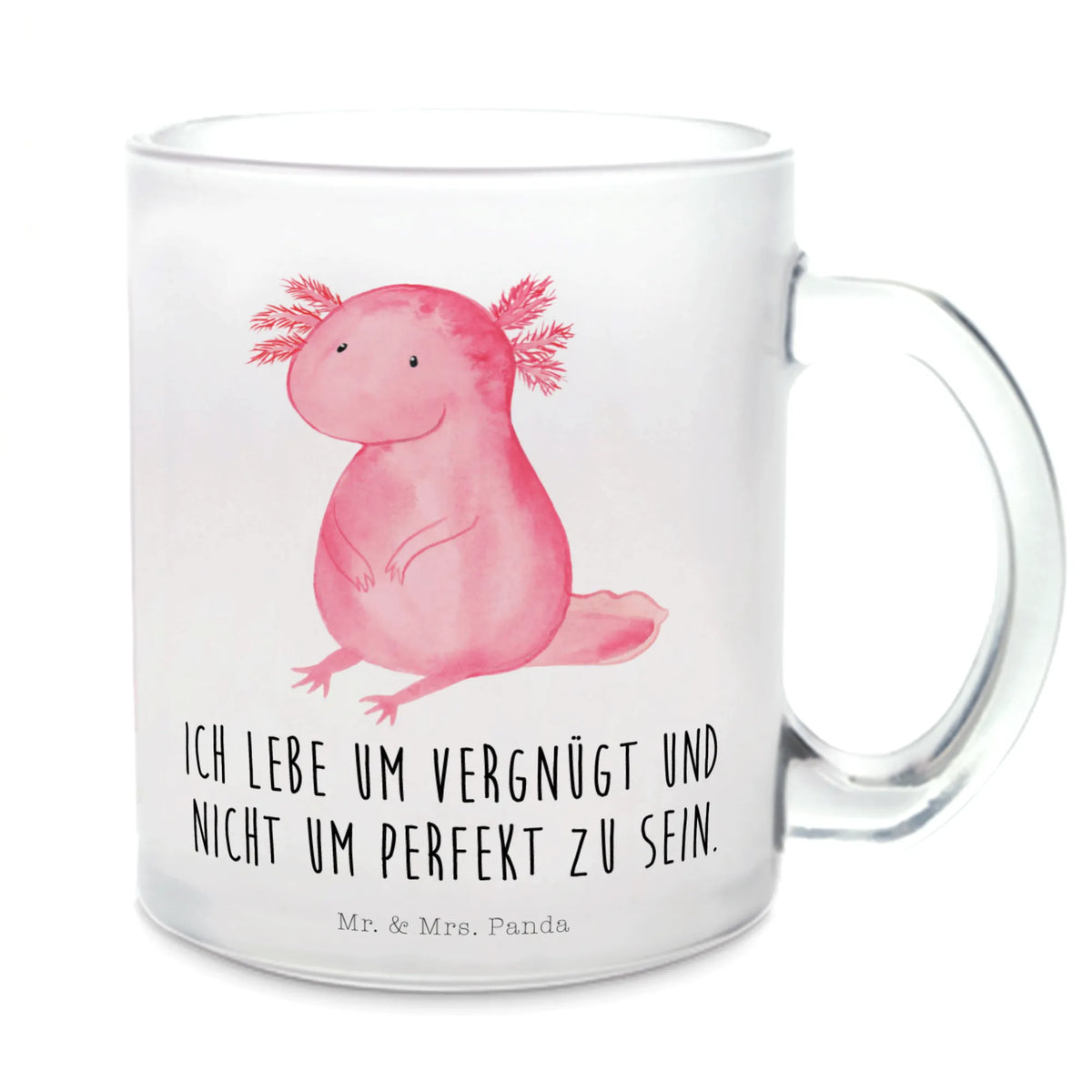 Filiżanka do herbaty aksolotl null glastasse, Teeglas, Trinkglas, Glas Teebecher, Glasbecher, Tee Tasse, Haferl, Kakaotasse, Teetasse Glas, getränkebecher, Pott, Teetasse, Henkeltasse, Teetasse aus Glas, getränkeglas, Henkelbecher, Motivtasse, Häferl, Axolotl, Molch, Liebe, Freundin, Axolot, Vergnügt, Fröhlich, Weisheit, Zufrieden, Lebensweisheit, Lebensstil