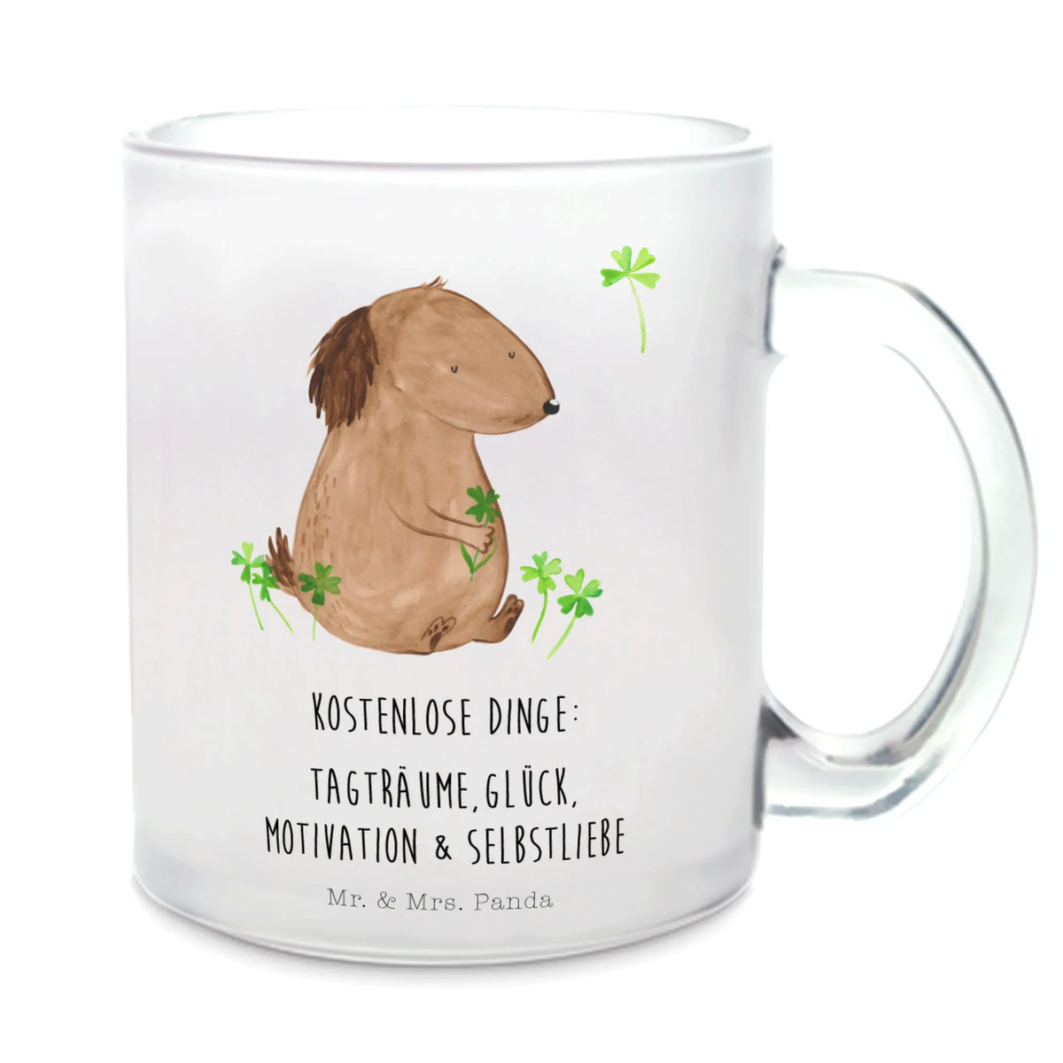 Glass tea cup Dog shamrock