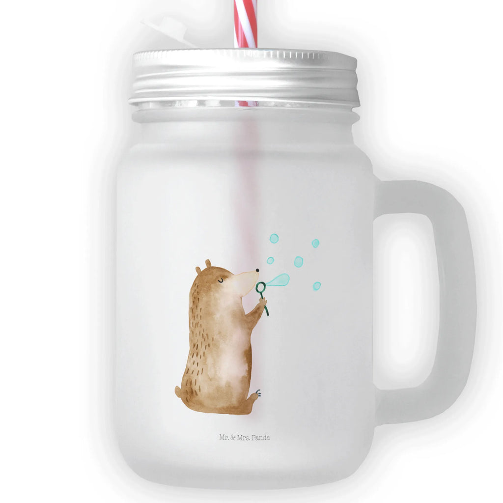 Mason jar drinking glass bear soap bubbles glass, summer glass, Mason Jar, preserving glass, drinking glass, cocktail glass, handle glass, bear, teddy, teddy bear, cuddly toy, Soap Bubbles Bear Funny Being Happy Sad Happy