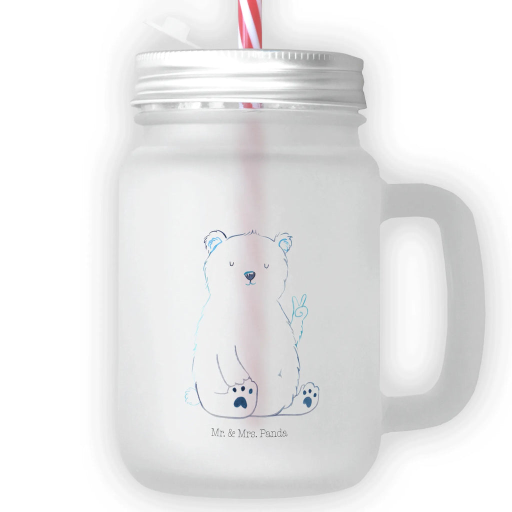 Mason jar drinking glass Icebear Lazy preserving glass, cocktail glass, drinking glass, Mason Jar, handle glass, glass, summer glass, bear, teddy, teddy bear, cuddly toy, home office, workplace, office job, relaxing, North Pole, office, Polar bear, lazy, work