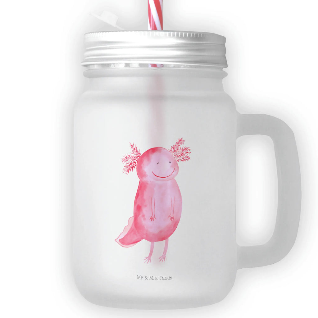 Mason jar drinking glass axolotl Happy handle glass, preserving glass, cocktail glass, glass, drinking glass, summer glass, Mason Jar, Axolotl, Axelotl, marine animals, Mexican walking fish, salamander, amphibian, motivation, good mood, axolot, tail, axolotl