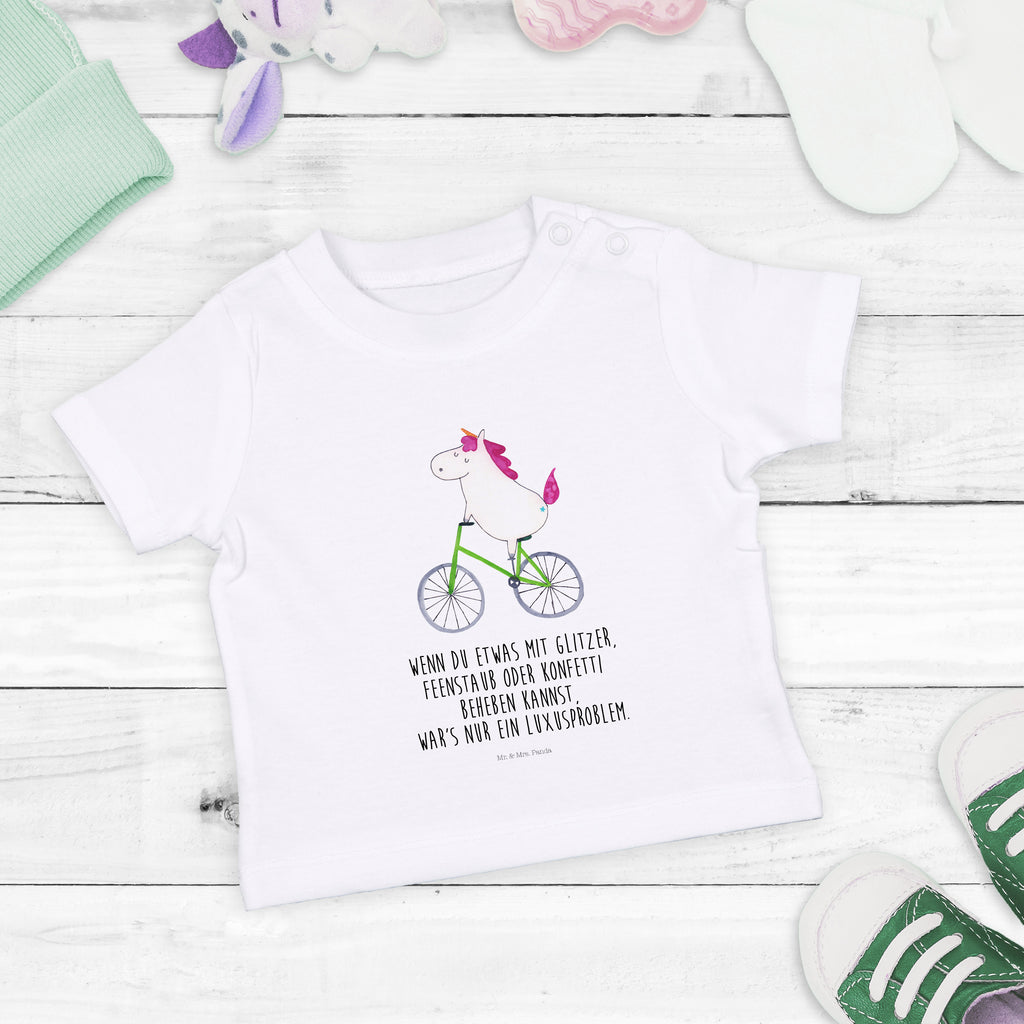 Organic Baby Shirt Einhorn Radfahrer Baby T-Shirt, Jungen Baby T-Shirt, Mädchen Baby T-Shirt, Shirt, Einhorn, Einhörner, Einhorn Deko, Pegasus, Unicorn, Radfahren, Radfahrer, Rad, Bike, Feenstaub, Konfetti, Luxusproblem, Kummer, Liebeskummer