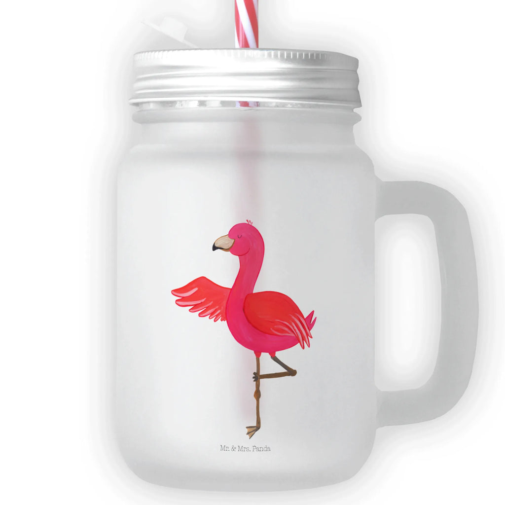 Mason jar drinking glass flamingo yoga glass, handle glass, Mason Jar, preserving glass, drinking glass, cocktail glass, summer glass, Flamingo, pink, pink bird, bird of paradise, red, flamingo decoration, gift pink, gifts, gift idea, children, adults, girls, flamingo fans, summer, vacation, sea, unusual gifts in pink, pink gifts, girls gifts, small gifts, Caribbean feeling, funny sayings, agitation, yoga, namaste, bird, yoga exercise, deep relaxation, mindfulness, relaxation, anger