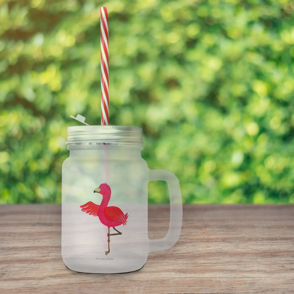 Mason jar drinking glass flamingo yoga glass, handle glass, Mason Jar, preserving glass, drinking glass, cocktail glass, summer glass, Flamingo, pink, pink bird, bird of paradise, red, flamingo decoration, gift pink, gifts, gift idea, children, adults, girls, flamingo fans, summer, vacation, sea, unusual gifts in pink, pink gifts, girls gifts, small gifts, Caribbean feeling, funny sayings, agitation, yoga, namaste, bird, yoga exercise, deep relaxation, mindfulness, relaxation, anger