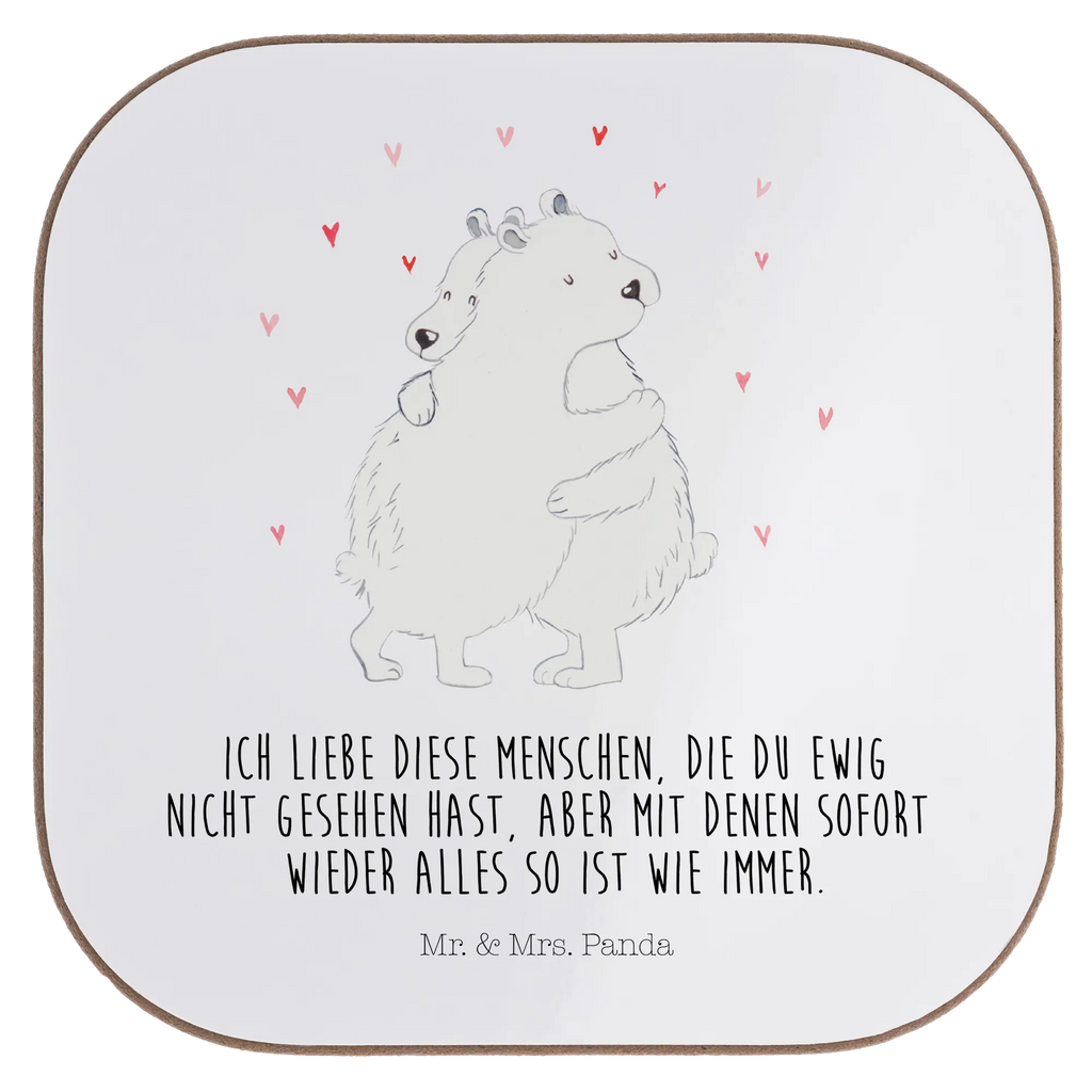 Square coaster Icebear Embrace gift, gifts, Coasters, party, presents, glass coasters, breakfast, small animals, cute, funny, cute animal motives, hand drawn, small world, funny sayings, good mood, happy, gift ideas, special gifts, animal lover, card