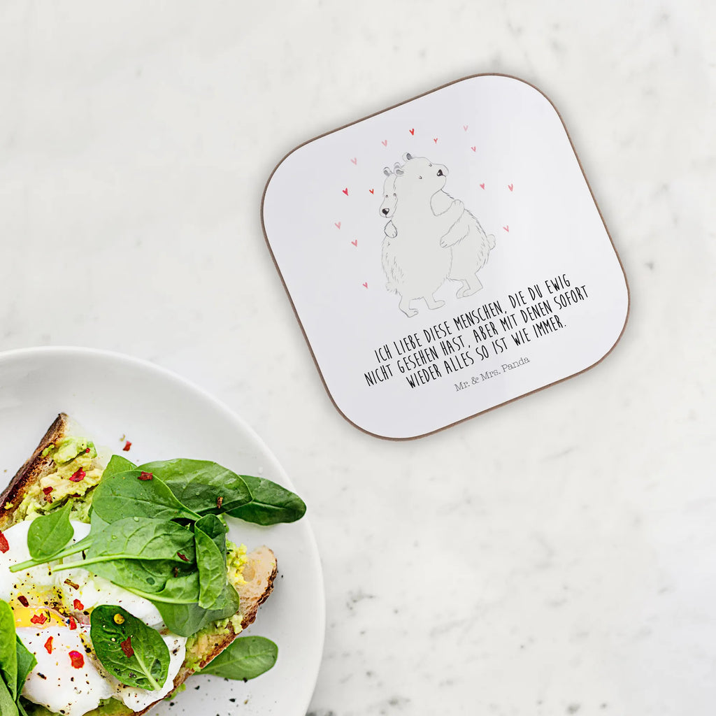 Square coaster Icebear Embrace gift, gifts, Coasters, party, presents, glass coasters, breakfast, small animals, cute, funny, cute animal motives, hand drawn, small world, funny sayings, good mood, happy, gift ideas, special gifts, animal lover, card