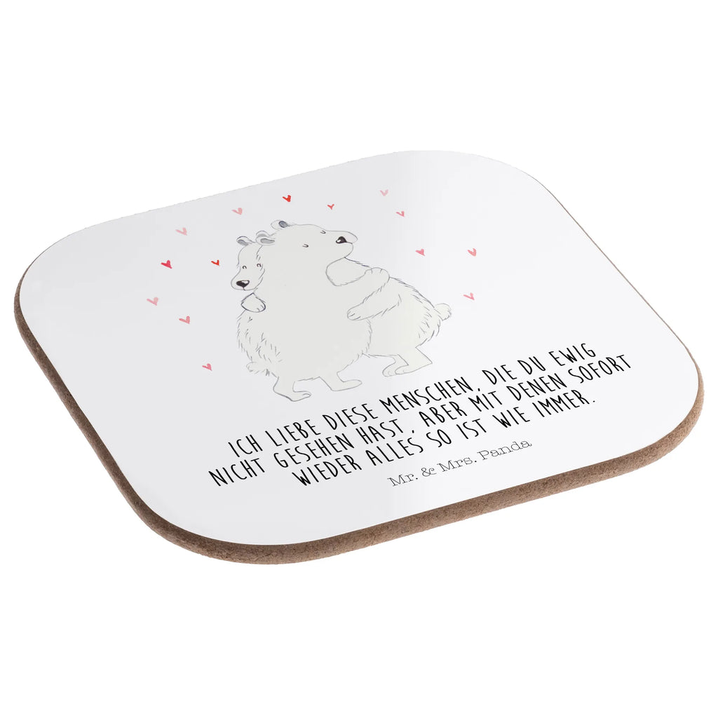 Square coaster Icebear Embrace gift, gifts, Coasters, party, presents, glass coasters, breakfast, small animals, cute, funny, cute animal motives, hand drawn, small world, funny sayings, good mood, happy, gift ideas, special gifts, animal lover, card
