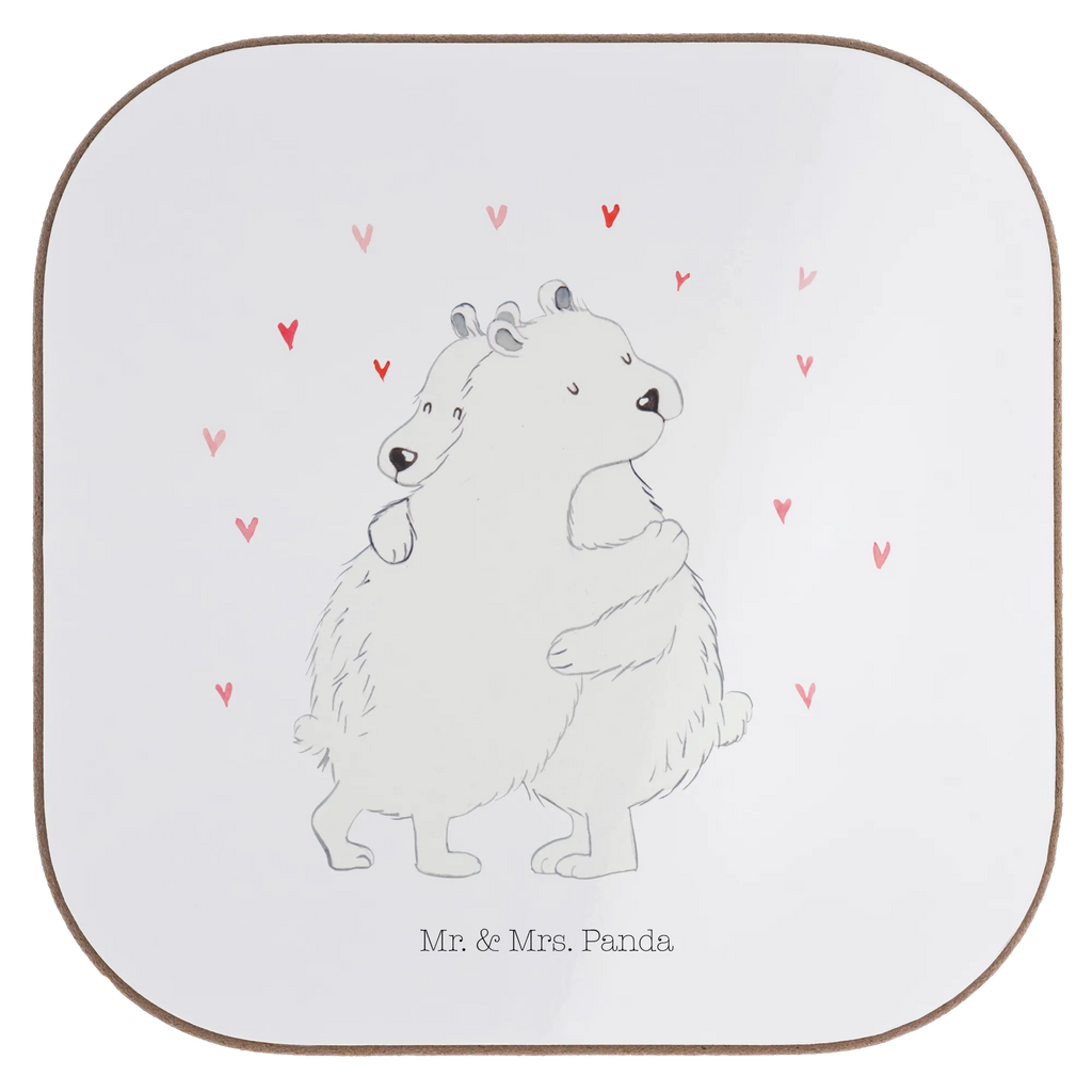 Square coaster Icebear Embrace gift, gifts, Coasters, party, presents, glass coasters, breakfast, small animals, cute, funny, cute animal motives, hand drawn, small world, funny sayings, good mood, happy, gift ideas, special gifts, animal lover, card