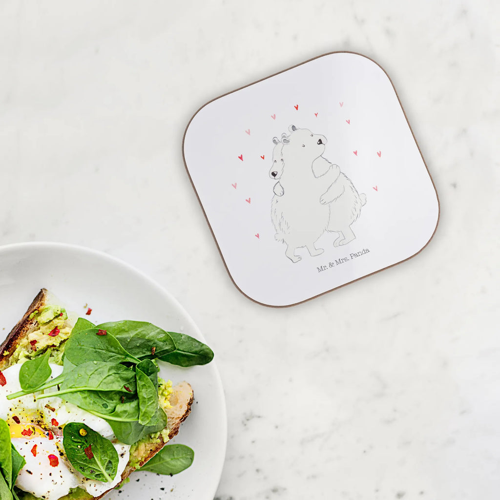 Square coaster Icebear Embrace gift, gifts, Coasters, party, presents, glass coasters, breakfast, small animals, cute, funny, cute animal motives, hand drawn, small world, funny sayings, good mood, happy, gift ideas, special gifts, animal lover, card