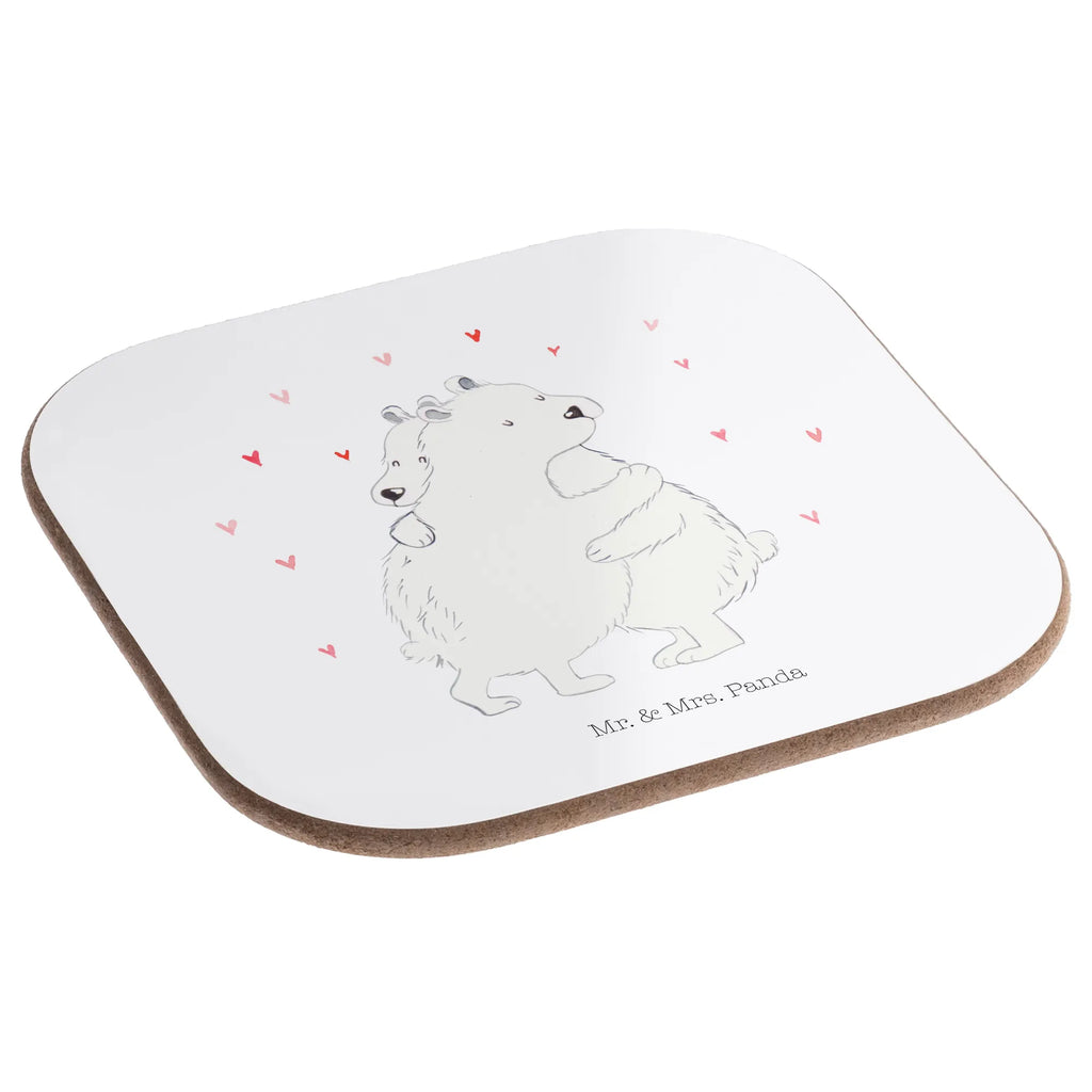 Square coaster Icebear Embrace gift, gifts, Coasters, party, presents, glass coasters, breakfast, small animals, cute, funny, cute animal motives, hand drawn, small world, funny sayings, good mood, happy, gift ideas, special gifts, animal lover, card