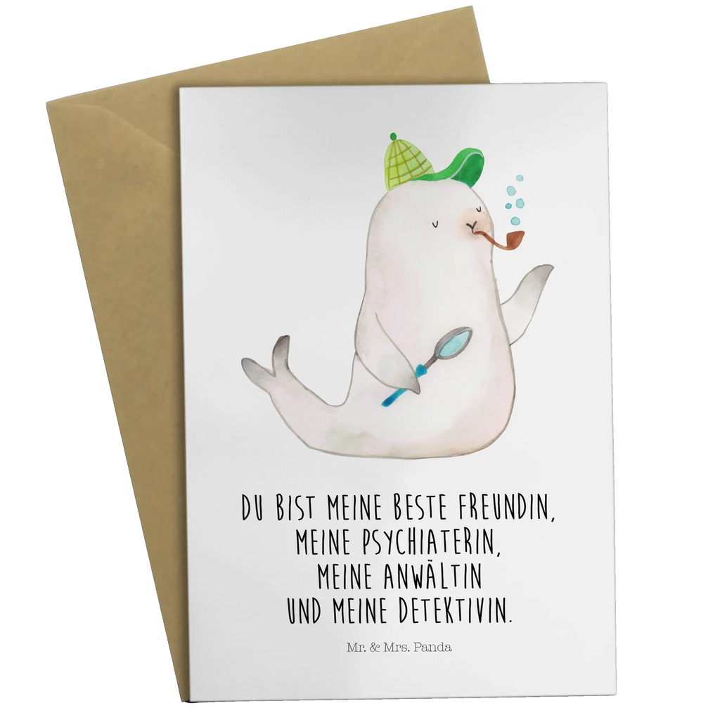 Grußkarte Robbe Sherlock babykarte, jubiläumskarte, einladungskarten, Grußkarten, dankeskarten, spruchkarte, osterkarte, weihnachtskarten, genesungskarte, Beileidskarte, firmungskarte, glückwunschkarten, Motivkarte, Klappkarte, Glückwunschkarte, abiturkarte, neujahrskarte, valentinstagskarte, kommunionskarte, hochzeitskarten, Grußkarte, osterkarten, vatertagskarte, Tiere, Tiermotive, Lustige Sprüche, Gute Laune