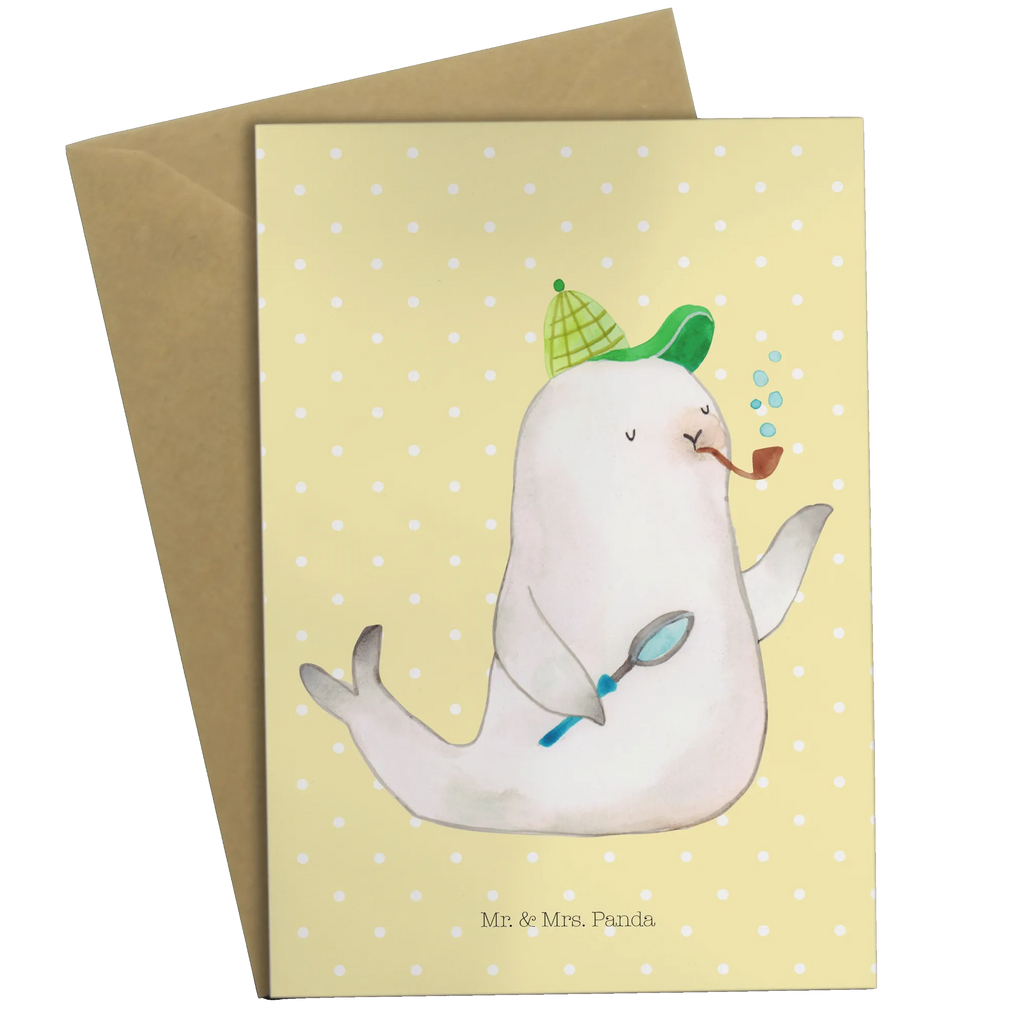 Grußkarte Robbe Sherlock babykarte, jubiläumskarte, einladungskarten, Grußkarten, dankeskarten, spruchkarte, osterkarte, weihnachtskarten, genesungskarte, Beileidskarte, firmungskarte, glückwunschkarten, Motivkarte, Klappkarte, Glückwunschkarte, abiturkarte, neujahrskarte, valentinstagskarte, kommunionskarte, hochzeitskarten, Grußkarte, osterkarten, vatertagskarte, Tiere, Tiermotive, Lustige Sprüche, Gute Laune