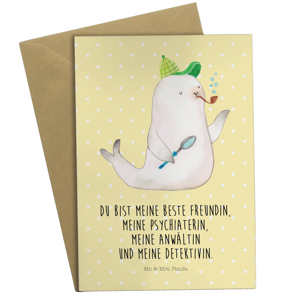 Grußkarte Robbe Sherlock babykarte, jubiläumskarte, einladungskarten, Grußkarten, dankeskarten, spruchkarte, osterkarte, weihnachtskarten, genesungskarte, Beileidskarte, firmungskarte, glückwunschkarten, Motivkarte, Klappkarte, Glückwunschkarte, abiturkarte, neujahrskarte, valentinstagskarte, kommunionskarte, hochzeitskarten, Grußkarte, osterkarten, vatertagskarte, Tiere, Tiermotive, Lustige Sprüche, Gute Laune