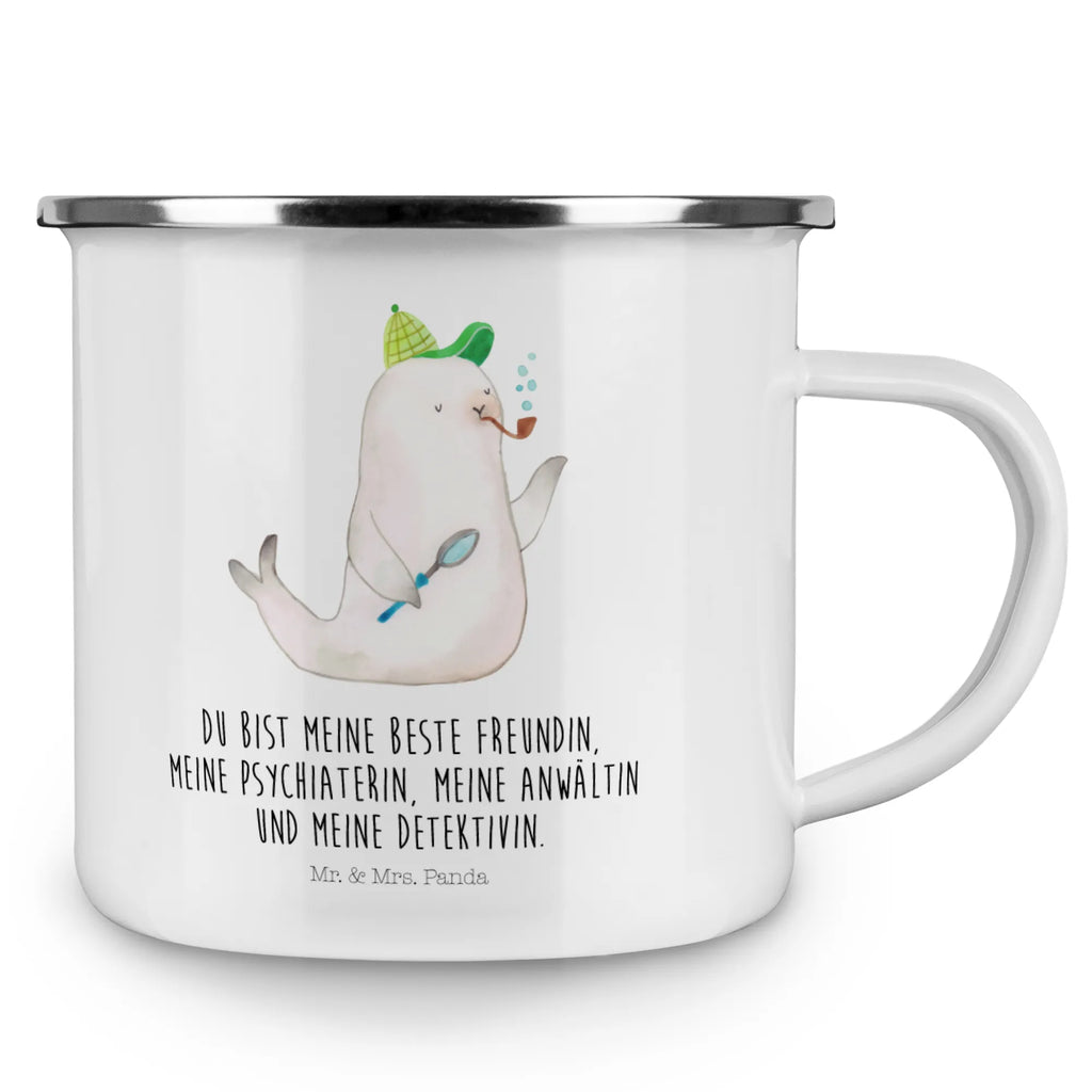 Kempingowy kubek emaliowany foka Sherlock Motywy zwierzęce, dobra energia, zabawne powiedzonka, zwierzęta