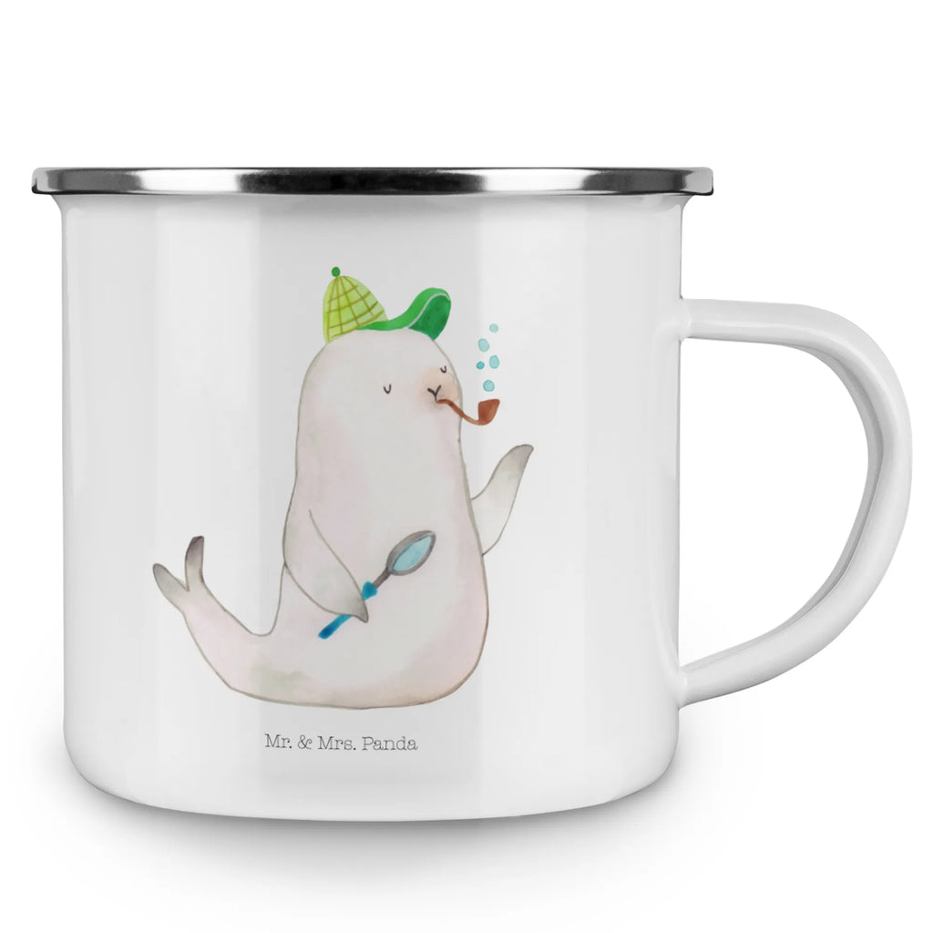 Kempingowy kubek emaliowany foka Sherlock Motywy zwierzęce, dobra energia, zabawne powiedzonka, zwierzęta