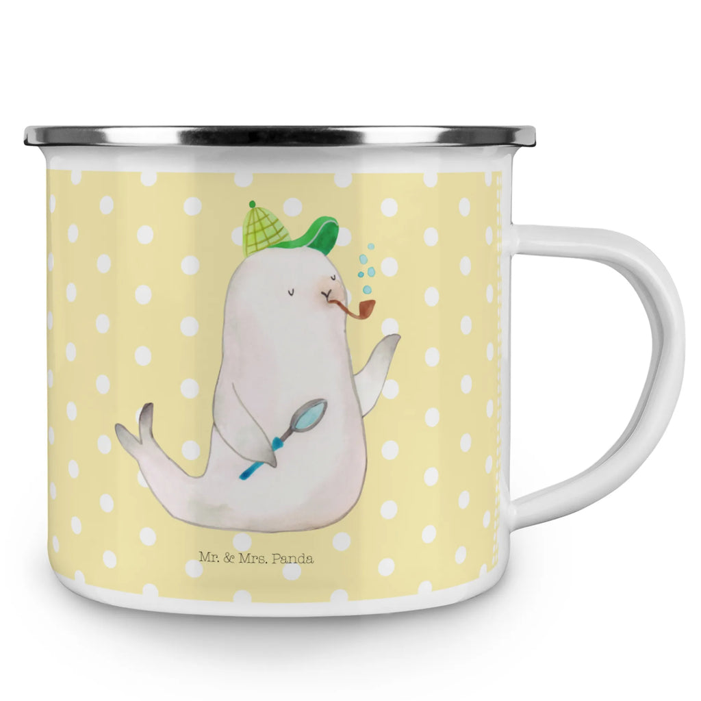 Kempingowy kubek emaliowany foka Sherlock Motywy zwierzęce, dobra energia, zabawne powiedzonka, zwierzęta