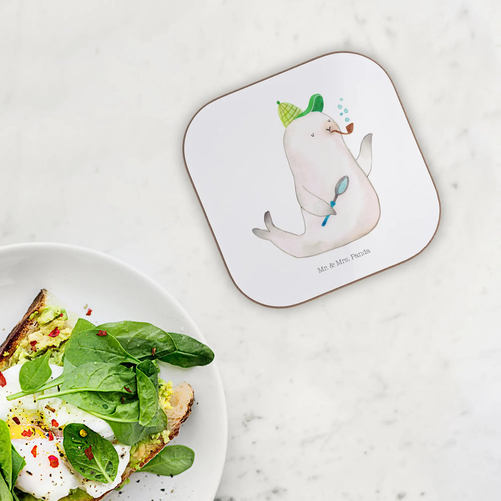 Square coaster seal sherlock Coasters, gifts, breakfast, gift, party, presents, glass coasters, small animals, cute, funny, cute animal motives, hand drawn, small world, funny sayings, good mood, happy, gift ideas, special gifts, animal lover, card