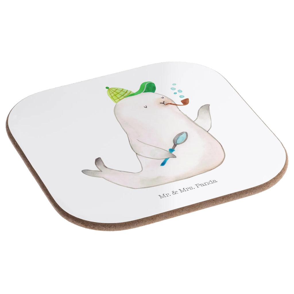 Square coaster seal sherlock Coasters, gifts, breakfast, gift, party, presents, glass coasters, small animals, cute, funny, cute animal motives, hand drawn, small world, funny sayings, good mood, happy, gift ideas, special gifts, animal lover, card