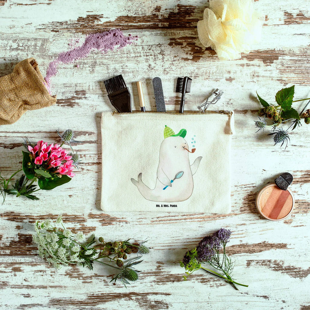 torebka na makijaż foka Sherlock Kosmetikbeutel, pinsel tasche, Kulturbeutel, beauty tasche, aufbewahrungstasche, Waschbeutel, Mäppchen, aufbewahrungsbeutel, utensilientasche, Federmappe, Schminktäschchen, Stiftemäppchen, kosmetiktäschchen, Kulturtasche, Etui, Waschtasche, Schminktasche, Kosmetiktasche, Schlampermäppchen, toiletry bag, pencil case, beauty case, Schminkbeutel, Gute Laune, Tiermotive, Lustige Sprüche, Tiere