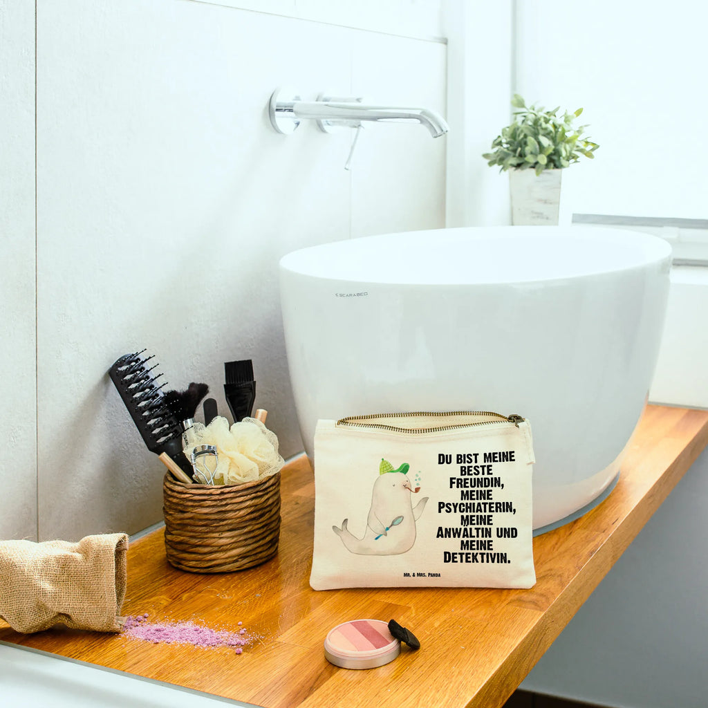 torebka na makijaż foka Sherlock Kosmetikbeutel, pinsel tasche, Kulturbeutel, beauty tasche, aufbewahrungstasche, Waschbeutel, Mäppchen, aufbewahrungsbeutel, utensilientasche, Federmappe, Schminktäschchen, Stiftemäppchen, kosmetiktäschchen, Kulturtasche, Etui, Waschtasche, Schminktasche, Kosmetiktasche, Schlampermäppchen, toiletry bag, pencil case, beauty case, Schminkbeutel, Gute Laune, Tiermotive, Lustige Sprüche, Tiere