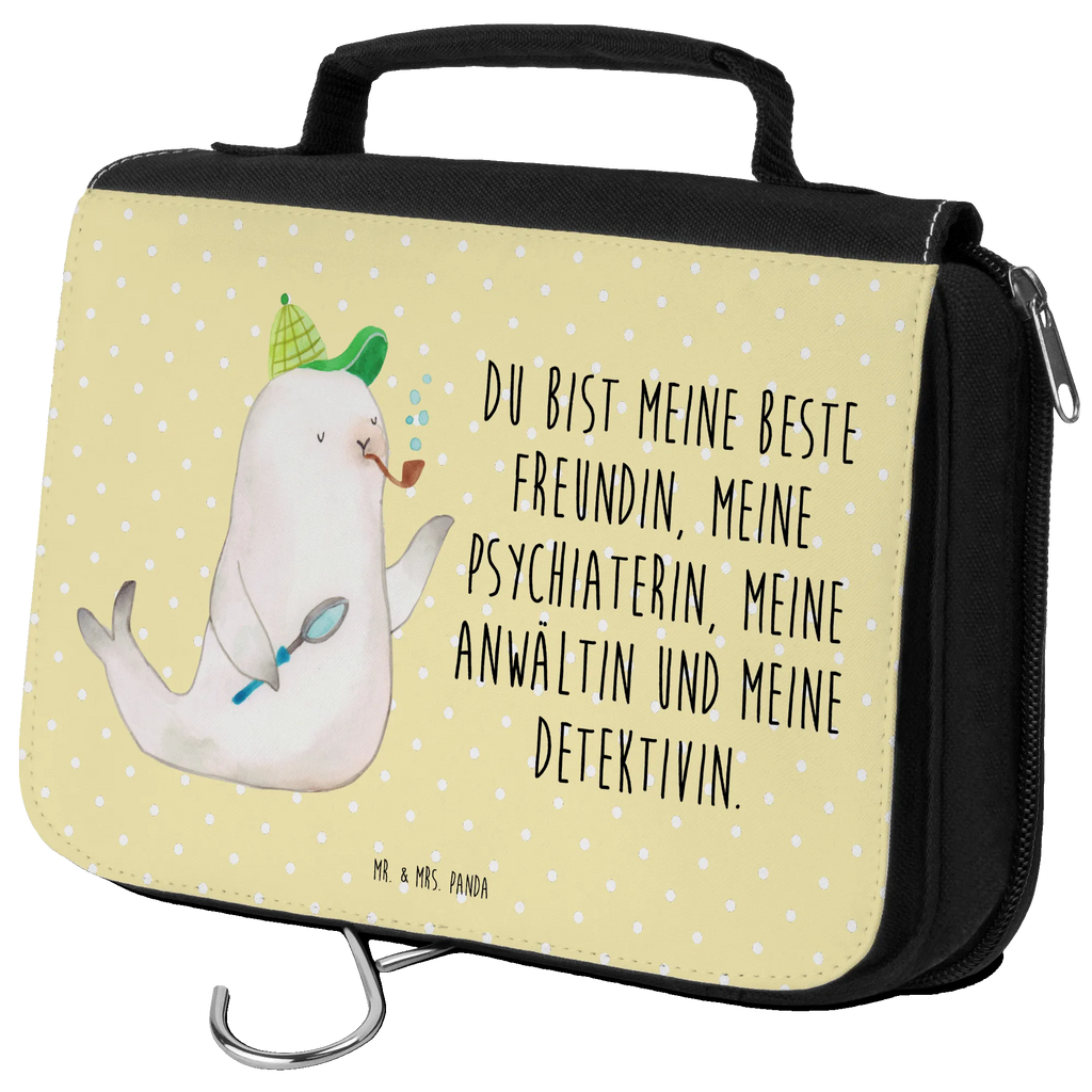Kosmetyczka foka Sherlock Schminktasche, Kulturtasche, beautycase, Schminkbeutel, badtasche, Toilettentasche, Kosmetiktasche, Waschbeutel, Reisebeutel, Waschtasche, Necessaire, Kulturbeutel, hygienetasche, hygienebeutel, Kulturbeutel Waschbar, Lustige Sprüche, Tiere, Tiermotive, Gute Laune