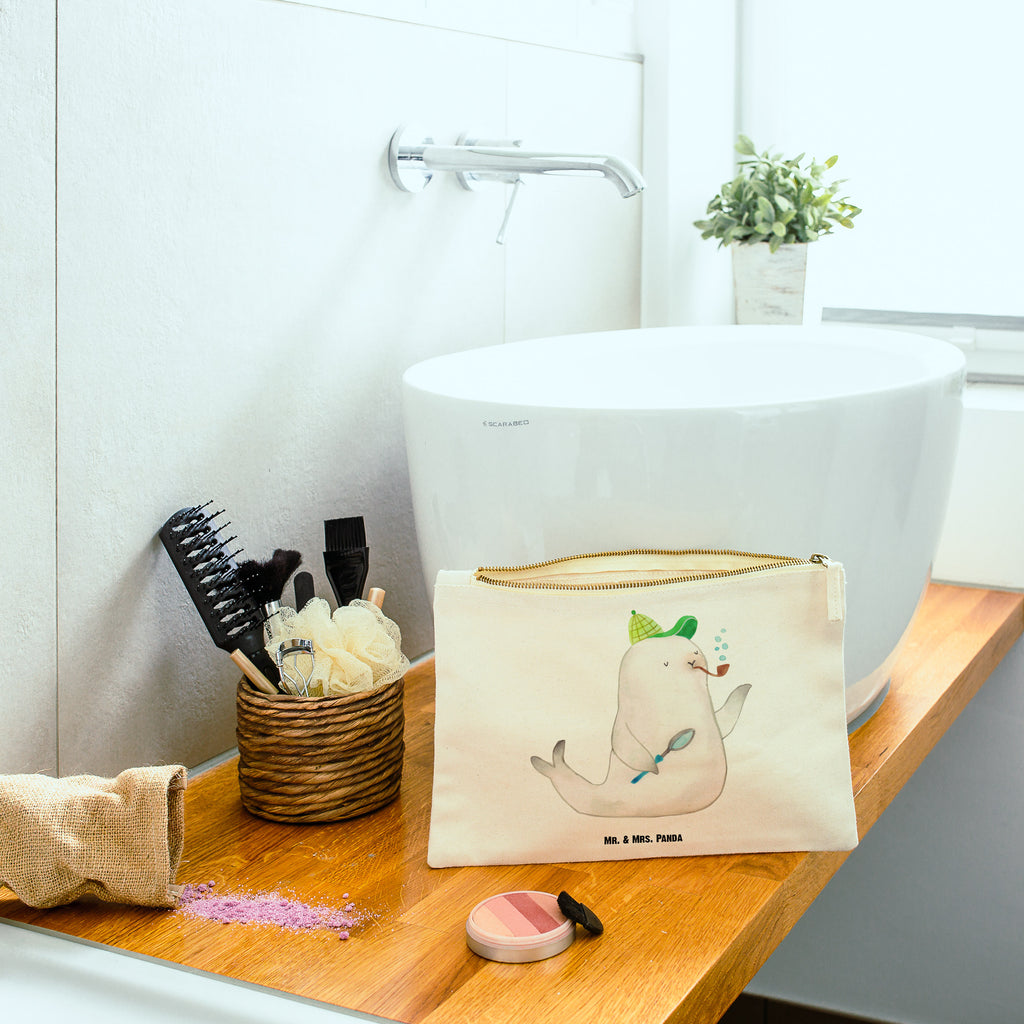 torebka na makijaż foka Sherlock Kosmetikbeutel, pinsel tasche, Kulturbeutel, beauty tasche, aufbewahrungstasche, Waschbeutel, Mäppchen, aufbewahrungsbeutel, utensilientasche, Federmappe, Schminktäschchen, Stiftemäppchen, kosmetiktäschchen, Kulturtasche, Etui, Waschtasche, Schminktasche, Kosmetiktasche, Schlampermäppchen, toiletry bag, pencil case, beauty case, Schminkbeutel, Gute Laune, Tiermotive, Lustige Sprüche, Tiere