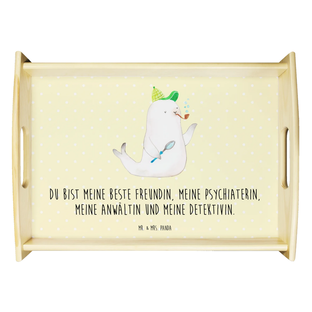 Serviertablett Robbe Sherlock Frühstückstablett, Küchentablett, Serviertablett, Holztablett, Tablett, Dekotablett, Tiermotive, Gute Laune, lustige Sprüche, Tiere
