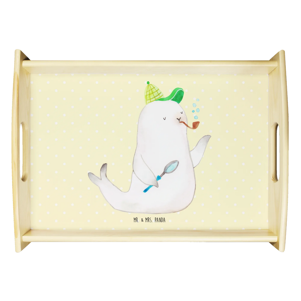 Serviertablett Robbe Sherlock Frühstückstablett, Küchentablett, Serviertablett, Holztablett, Tablett, Dekotablett, Tiermotive, Gute Laune, lustige Sprüche, Tiere