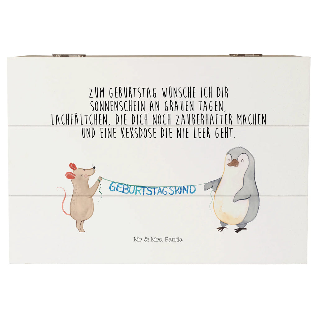 Skrzynia drewniana Mysz Pingwin urodziny Erinnerungsbox, Schatulle, XXL, Kiste, Geschenkbox, Dekokiste, Holzkiste, Schatzkiste, Aufbewahrungsbox, Truhe, Erinnerungskiste, Geschenkdose, Geburtstag, Geburtstagsgeschenk, Geschenk, Geburtstage, Maus, Pinguin, Happy Birthday, Geburtstagsfeier
