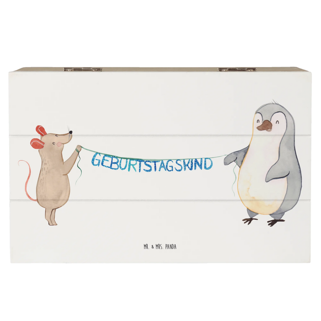 Skrzynia drewniana Mysz Pingwin urodziny Erinnerungsbox, Schatulle, XXL, Kiste, Geschenkbox, Dekokiste, Holzkiste, Schatzkiste, Aufbewahrungsbox, Truhe, Erinnerungskiste, Geschenkdose, Geburtstag, Geburtstagsgeschenk, Geschenk, Geburtstage, Maus, Pinguin, Happy Birthday, Geburtstagsfeier